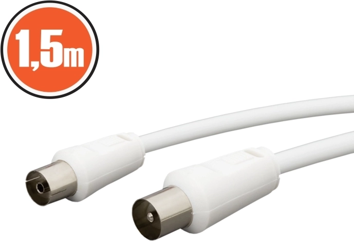 Koaksialkabel hanstik–hunstik 1,5 m hvid
