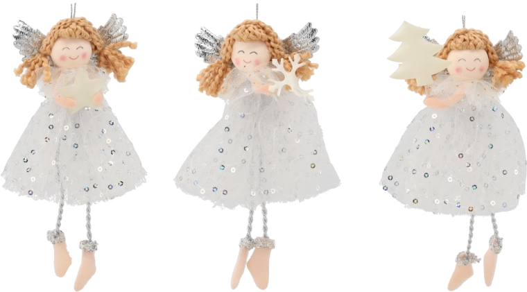 Juleophæng engel 7,5 × 16 cm (mix af mønstre)