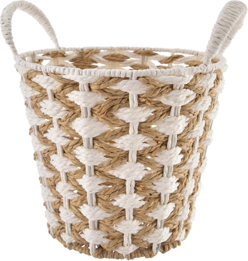 Flettet opbevaringskurv beige/hvid, mellem, 28 × 28 × 25 cm