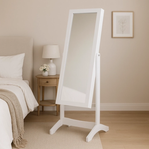 Hvid smykkeskab med spejl, fritstående 120 cm