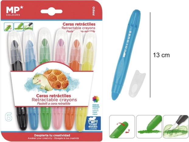 Skru-ud farvekridt - 6 farver