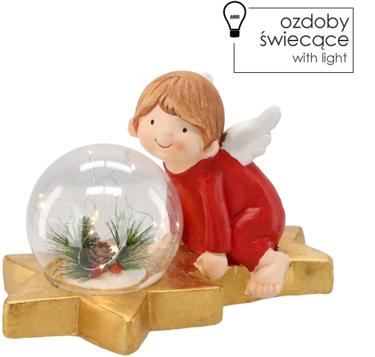 Julefigur engel med LED-kugle 36,5 × 21,5 × 23,5 cm