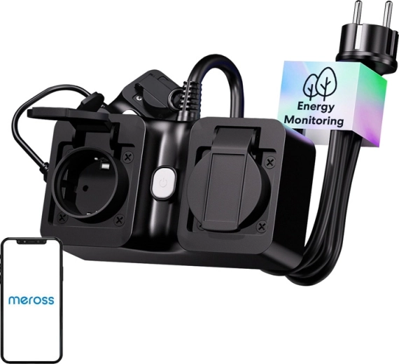 Meross smart udendørs strømskinne Wi‑Fi med måling, IP44, Matter