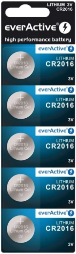 EverActive CR2016 lithium-knapcellebatterier, blister 5 stk.