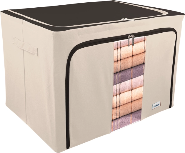 Beige stoforganizer Kamai Ordinett 100 l med gennemsigtigt vindue og sidehåndtag