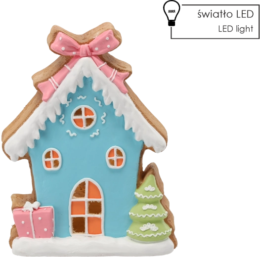 Julefigur – blå honningkagehus med LED-belysning