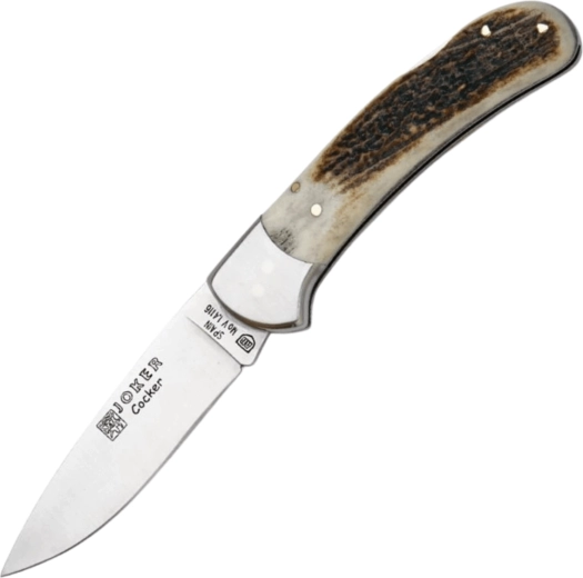 Lomme-outdoor-kniv Joker Cocker, 9 cm, satin, hjortegevir