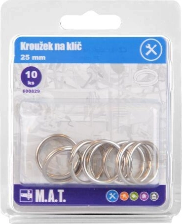 Metálnøgle ring 25 mm, nikkel – pakke med 10 stk