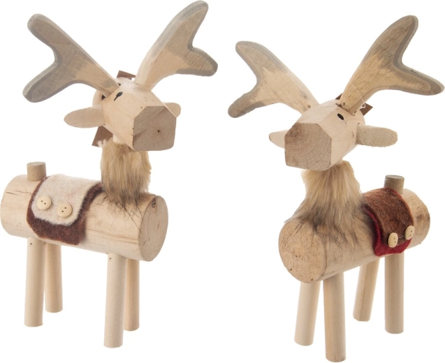 Dekoration rensdyr i træ og filt, beige, 37 cm