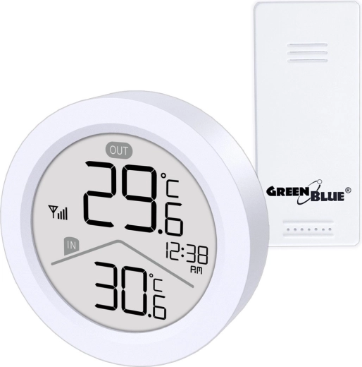 Trådløs vejrstation med IN/OUT-termometer og ur GREENBLUE