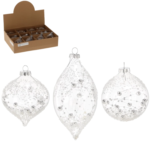 Glas julekugle transparent, mix af mønstre