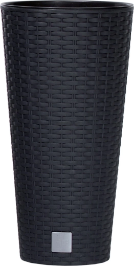 Høj blomsterkrukke med rattan-look antracit PROSPERPLAST Rato Tubus 64 l