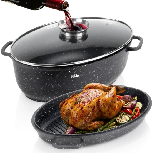 Granit-bradepande 3-i-1 med låg GRANITICA 8 + 3,2 l, 39 × 26,5 × 18 cm