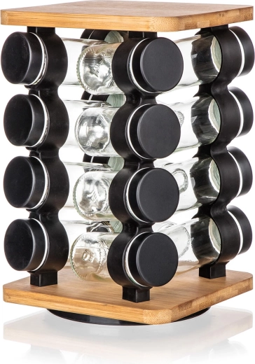 Krydderiglas Culinaria Black med stativ, 16 stk.
