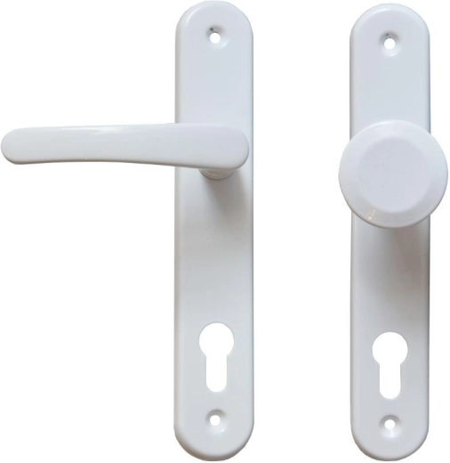 Dørgreb MICHAELA – håndtag + fast knop med cylinderindsats 90 mm, hvid