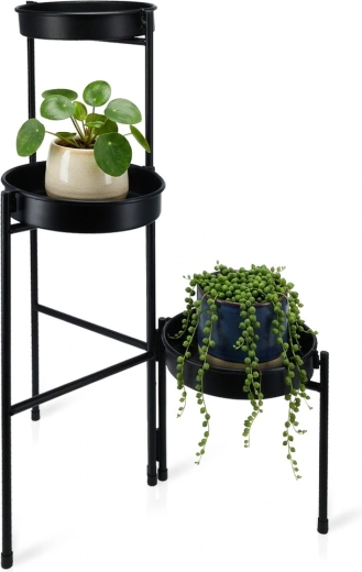 Sort metalblomsterstativ med 3 niveauer 46 × 32 × 61,5 cm