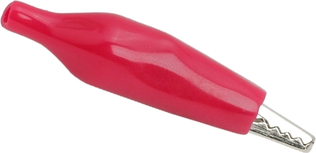 Mellemstor krokodilleklemme med rød PVC-isolering