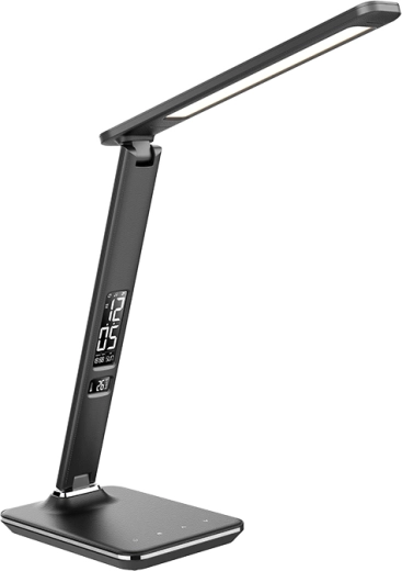 Solight LED-bordlampe med display 9 W i sort læderlook