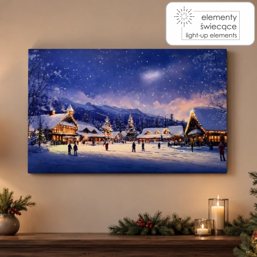 LED-billede på lærred vinterby 60 × 40 × 3,2 cm