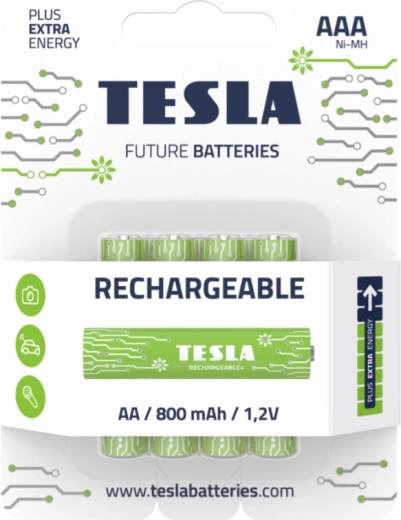 Genopladelige batterier TESLA GREEN+ AAA Ni-MH 1,2 V, sæt 4 stk.