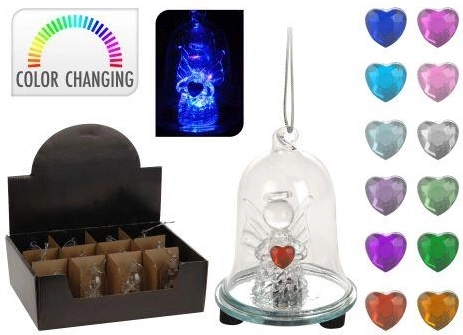 Glas LED-klokke med lille engel 6 × 8 cm