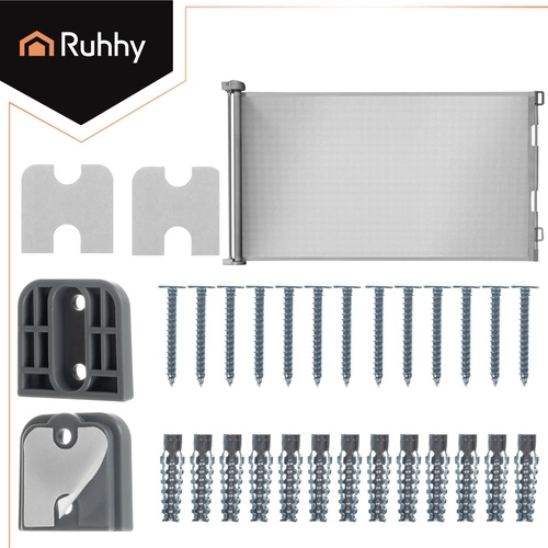 Udtrækkelig sikkerhedsgrind til døre og trapper RUHHY, grå, op til 157 cm i bredden
