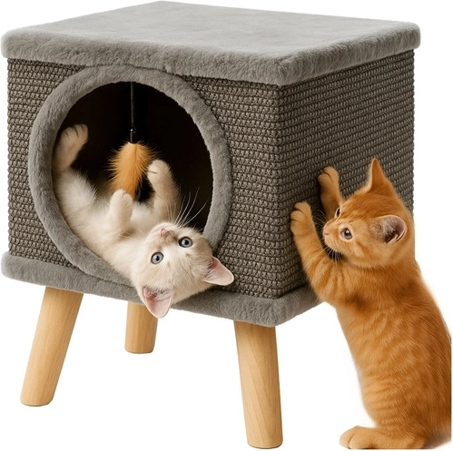 Kattehus med seng og kradseflade til kat Purlov
