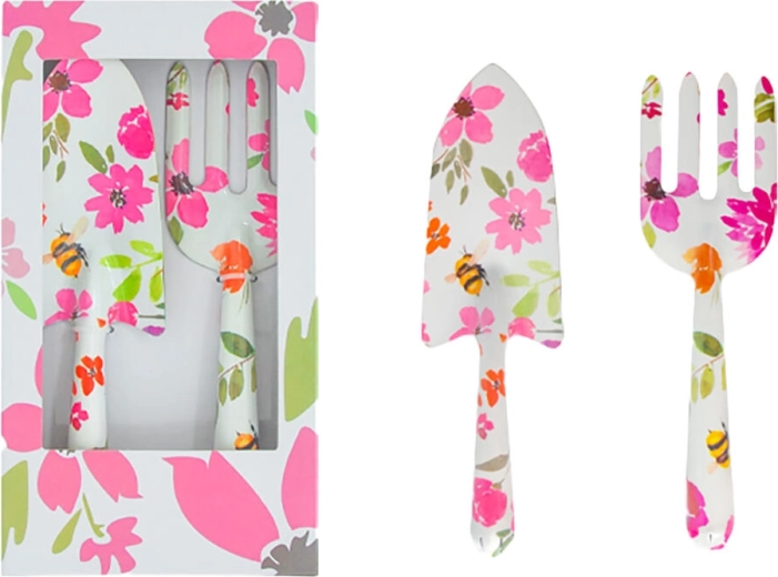 Havesæt med håndredskaber, 2 dele med blomstermotiv, jern