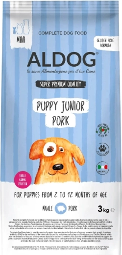 Aldog Puppy-Junior Pork Mini granulat til hvalpe af små racer, svinekød 3 kg
