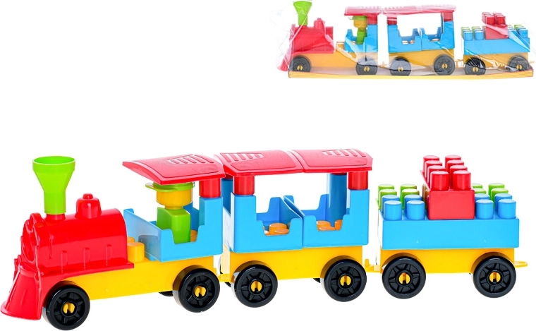 Byggesæt: tog med to vogne og klistermærker