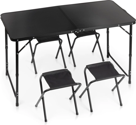 Vilde sammenklappeligt campingbord med 4 skamler, sort, 120 × 60 cm