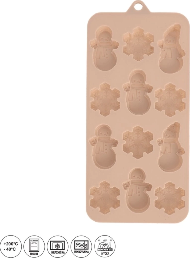 Silikoneform til chokolade med julemotiver, 12 hulrum, beige