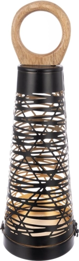 Lysestage Cone i metal og træ, sort-guld 43 cm