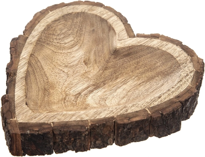 Bakke af mangotræ med hjertemotiv i barkdekor 22 × 22 × 3 cm