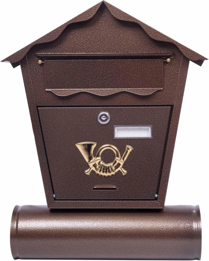 Postkasse med rør og spidst tag, bronze