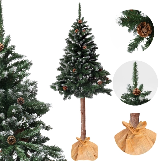 Kunstigt juletræ på stamme 180 cm, diamantfyr med kogler, snedækket