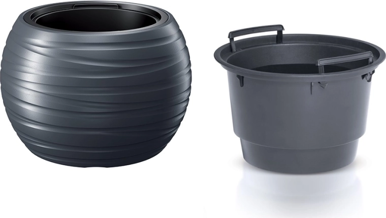 Rund Maze-blomsterpotte med indsats 43,6 cm – antracit