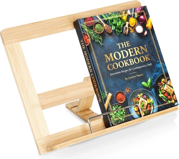 justerbart bog- og tabletstativ i bambus