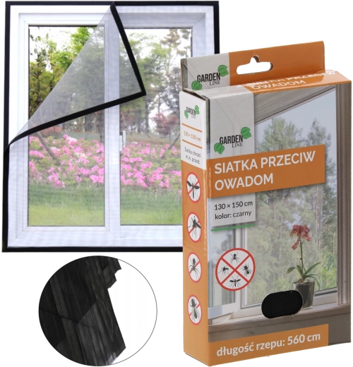 Insektnet sort 150 × 180 cm med velcrobånd