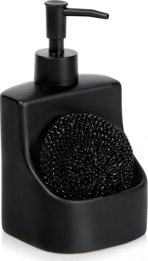 Dispenser til opvaskemiddel med rum til svamp, keramisk, sort, 400 ml