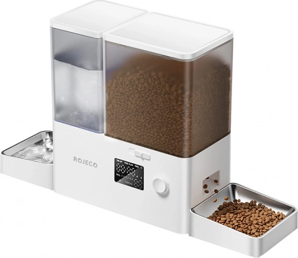 Rojeco drikkefontæne og foderautomat til kæledyr 3,5 l og 5 l, hvid