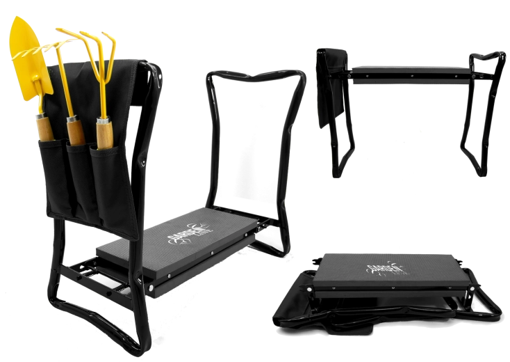 Haveknæler og sæde GARDENLINE, sammenklappeligt, sort 59 × 27,5 × 49 cm