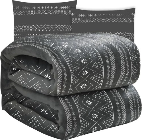 Blød vinterplaid med to pudebetræk RUHHY, grå 160 × 200 cm