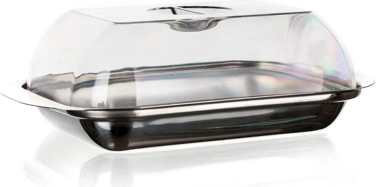 Smørboks CULINARIA i rustfrit stål med transparent låg 17,8 × 11 × 5,5 cm