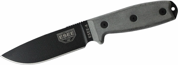 ESEE 4P universalkniv med glat æg, gråt G10-skæfte, kydex-skede Coyote Brown