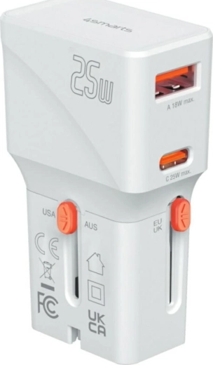 Rejseoplader 4smarts Nomad Pocket 25 W USB‑C + USB‑A hvid