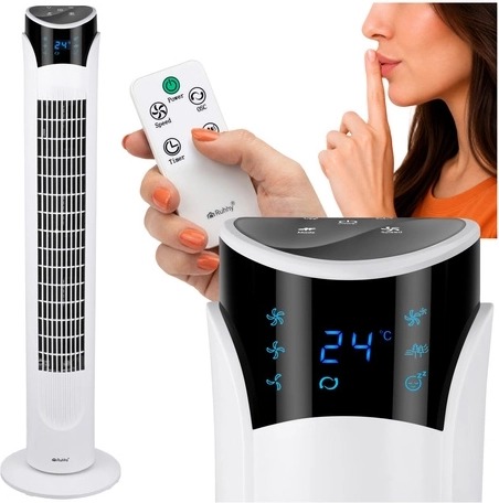 Ruhhy tårnventilator med fjernbetjening og LED, hvid, 83 cm