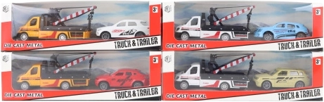 Metal slæbebil med bil – 4 farvevarianter