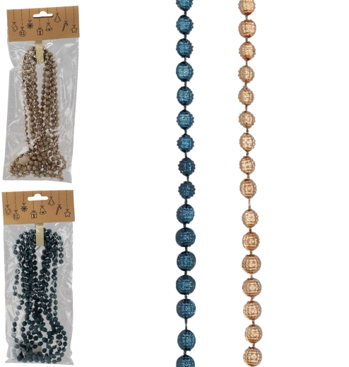 Dekorativ perleguirlande 2,7 m i mørkeblå og guld