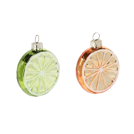 Glas-julepynt citrusskiver, mix af farver, 12 stk.